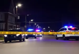 Police vehicles at a crime scene in Lexington