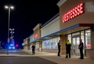 Police officers outside a Lexington store after a theft incident.