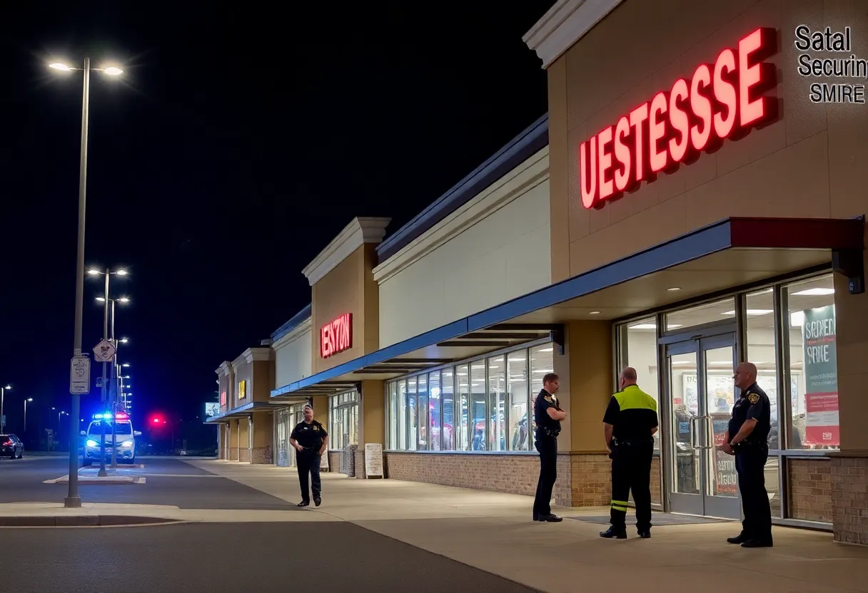 Police officers outside a Lexington store after a theft incident.