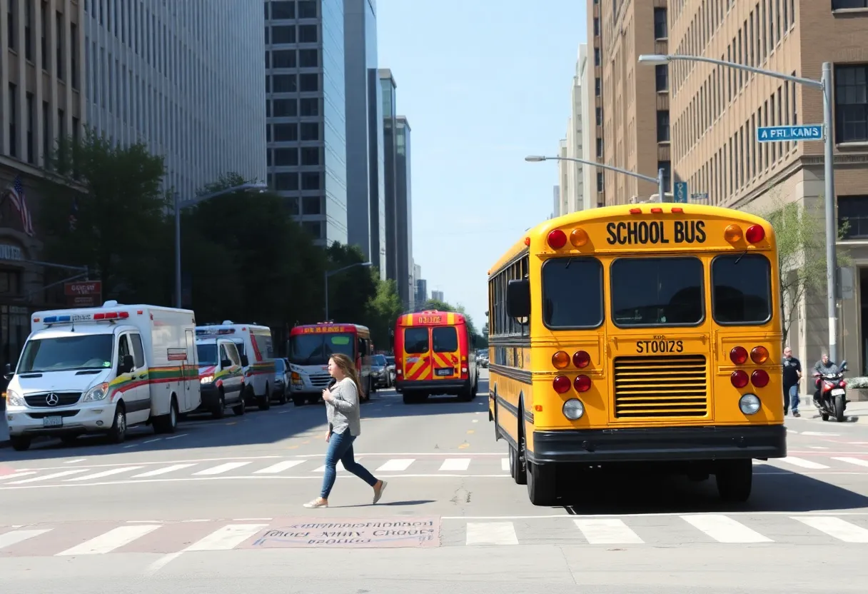 A school bus and pedestrian crossing in Lexington, KY