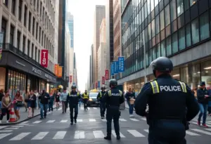 A scene depicting the aftermath of a shooting incident in a city area.