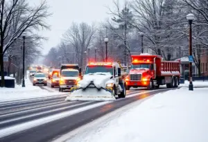 Snow removal trucks clearing streets in Lexington, Kentucky during winter