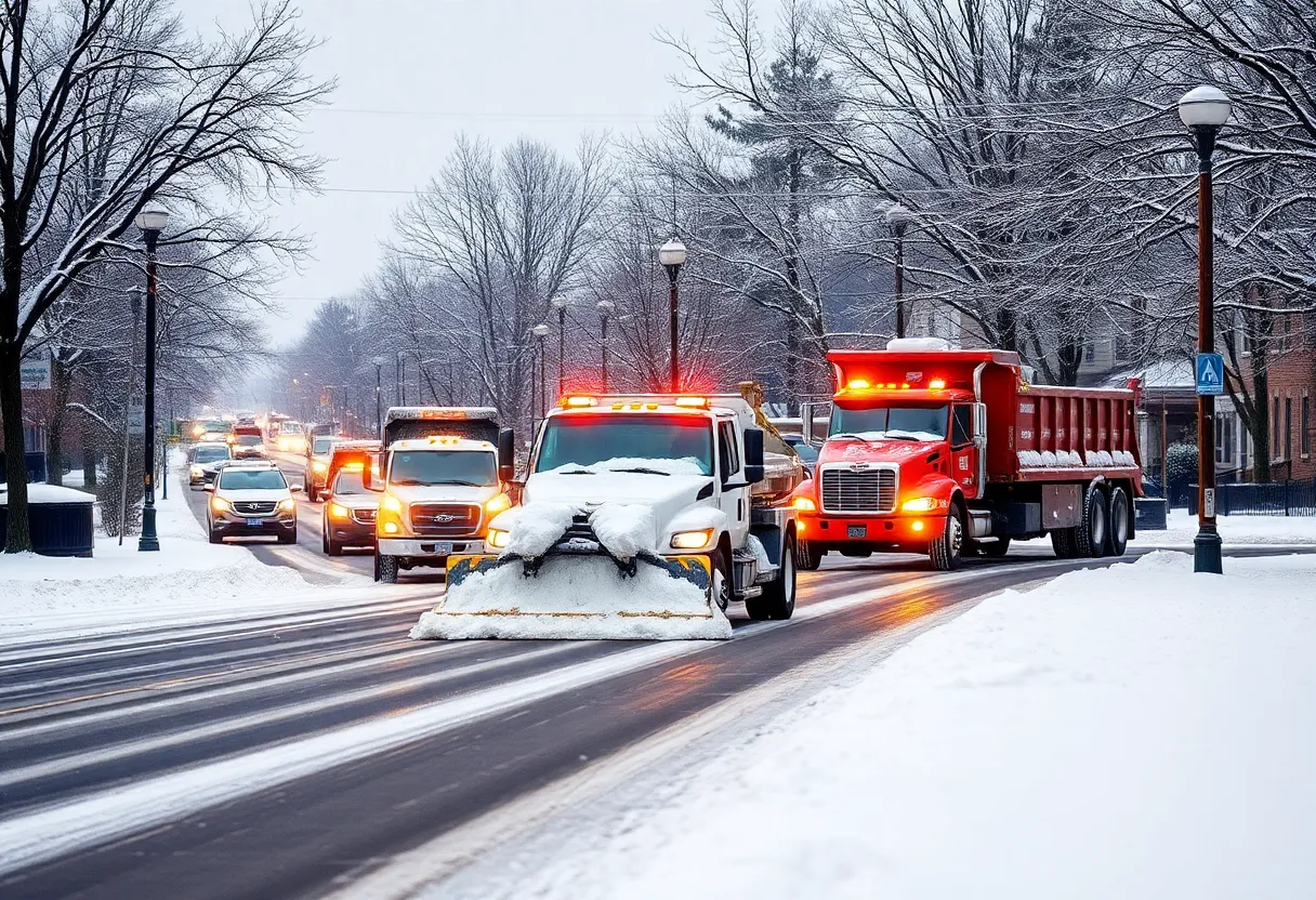 Snow removal trucks clearing streets in Lexington, Kentucky during winter