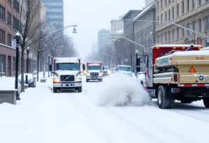 Snow removal trucks clearing streets in Lexington during winter