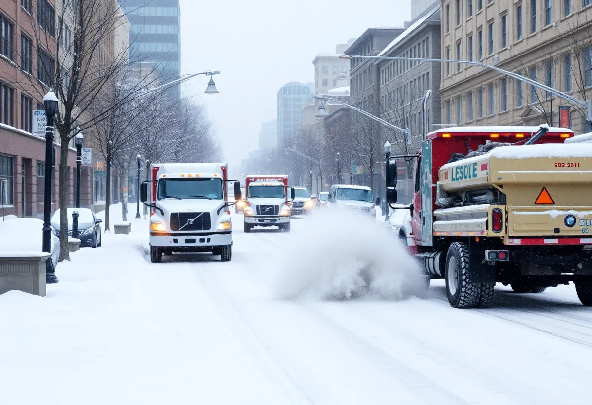 Snow removal trucks clearing streets in Lexington during winter