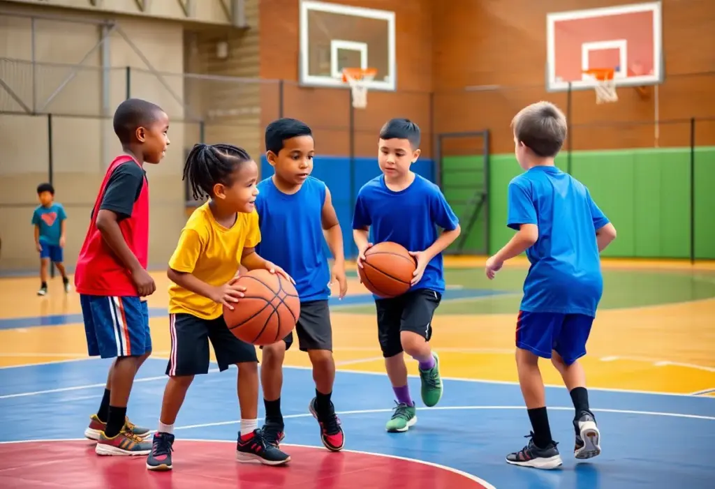 Children playing 3v3 basketball in Louisville