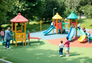 Families enjoying the new playground at Masterson Hills Park