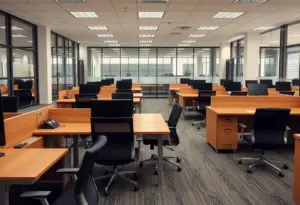 Empty corporate office workspace after job cuts at Molson Coors