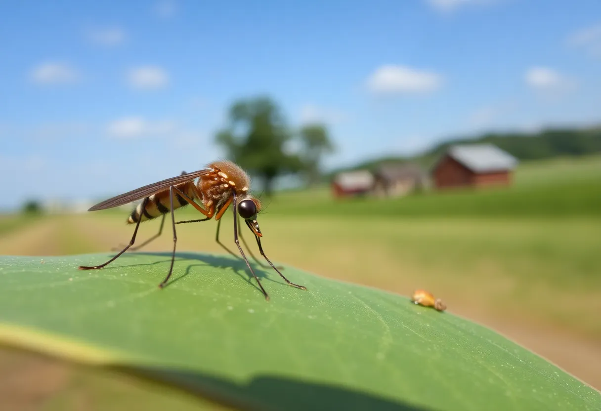 A close-up of a mosquito on a leaf in Kentucky