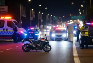 Emergency responders at the scene of a motorcycle crash