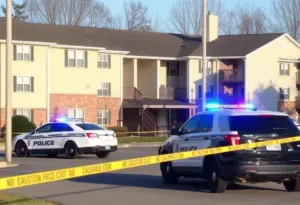 Police investigation at apartment complex in Nicholasville following shooting incident.