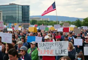 Demonstrators participating in the No Kings protest in Kentucky