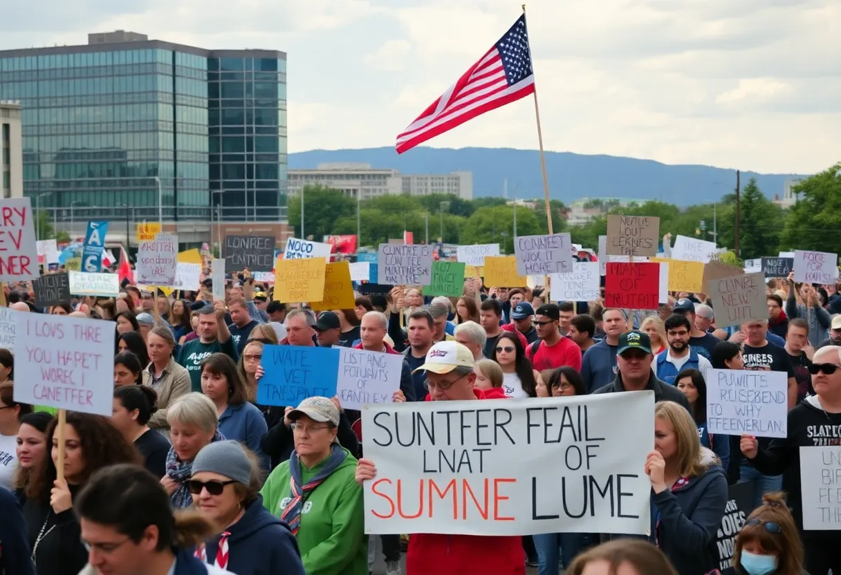 Demonstrators participating in the No Kings protest in Kentucky