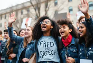 Students rallying at the University of Oklahoma campus addressing foreign remarks