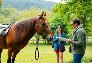 A Shire horse named Oliver with tourists at the Kentucky Horse Park