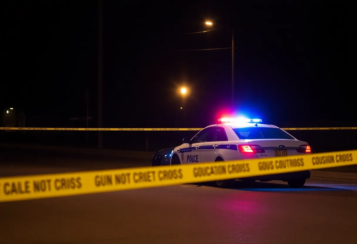 Police car at a crime scene with flashing lights