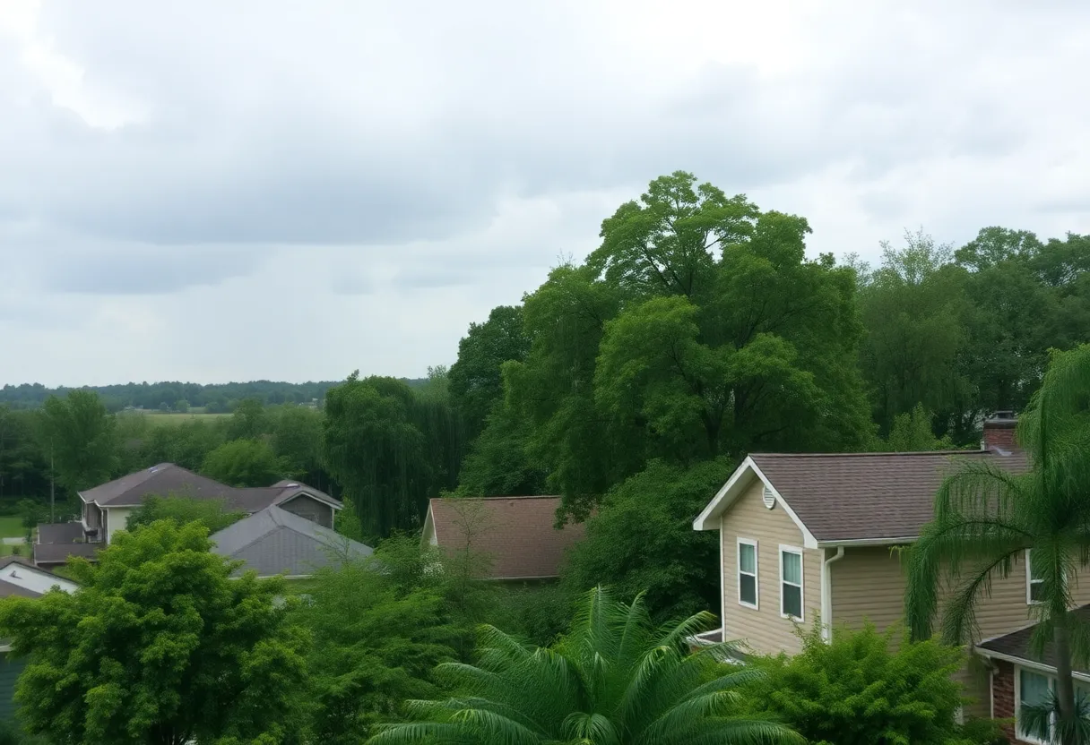 Scenic view of Poplar Level neighborhood under cloudy skies with light rain.