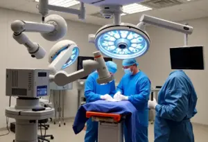 Surgeons using robotic technology for lung surgery