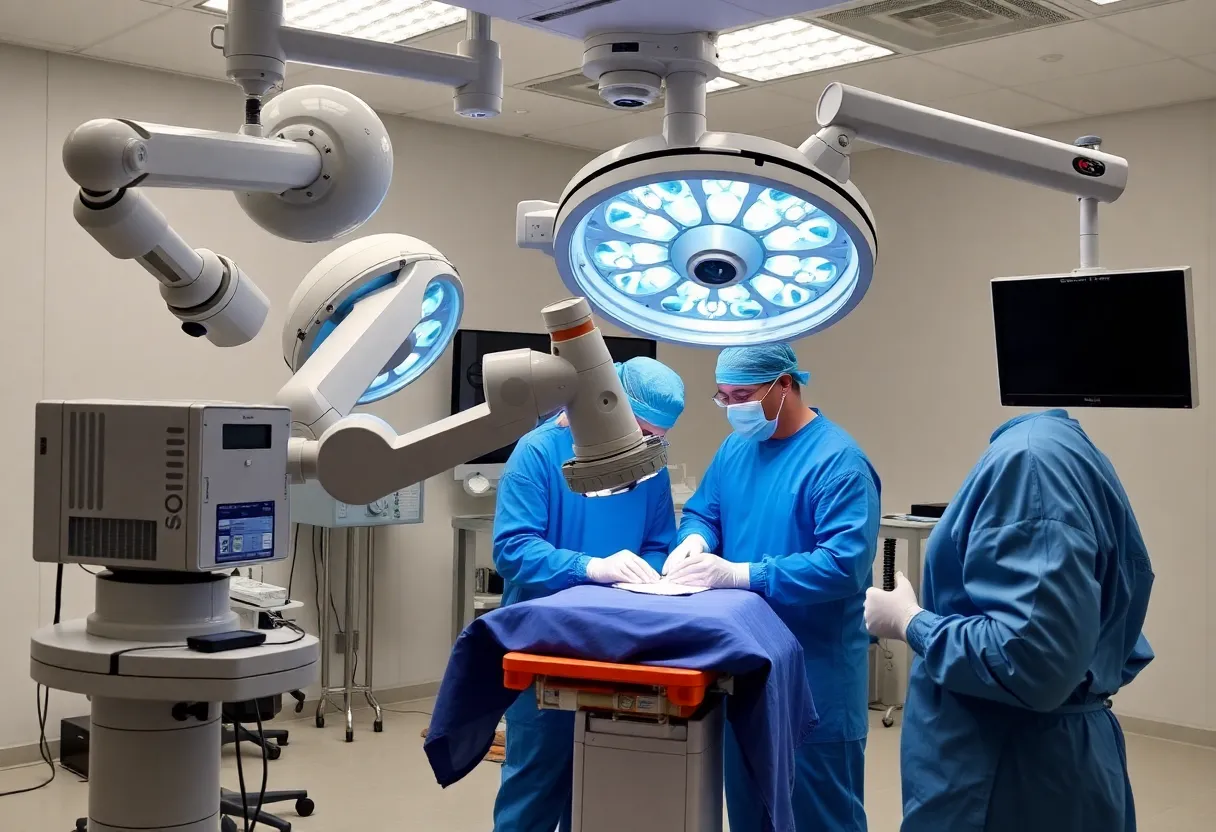 Surgeons using robotic technology for lung surgery