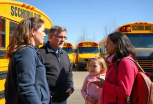 Family discussing school bus safety measures