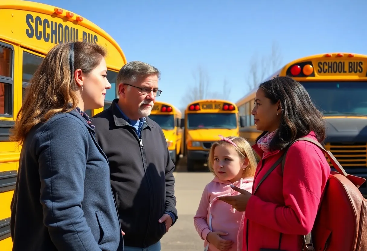 Family discussing school bus safety measures