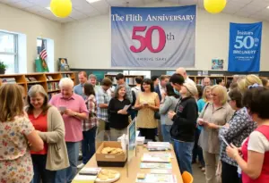 Community members celebrating the 50th anniversary of the Scott County Public Library