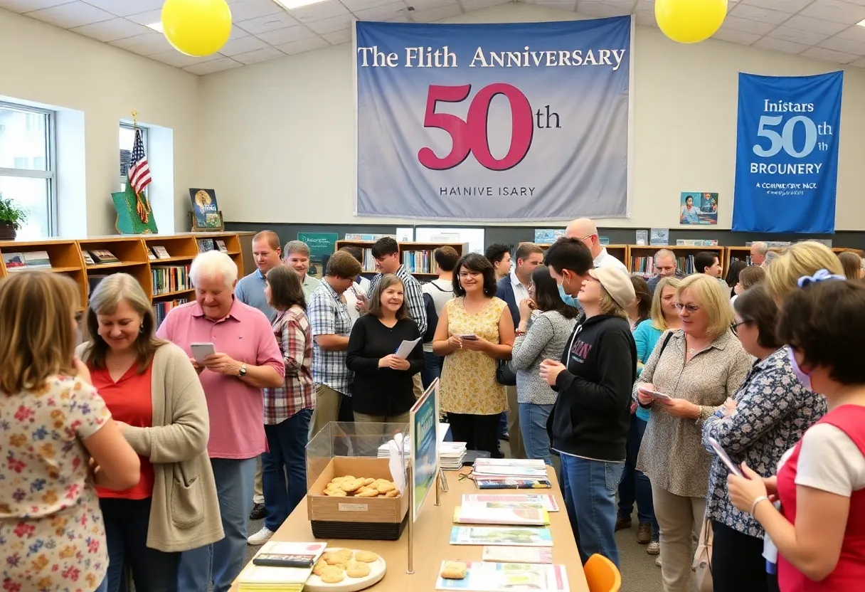 Community members celebrating the 50th anniversary of the Scott County Public Library