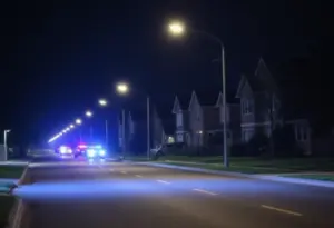 Police lights at the scene of a shooting in Lexington