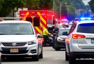 Emergency vehicles at the scene of a two-vehicle crash in Somerset, Kentucky.