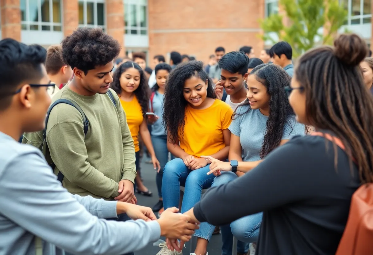 Students participating in team-building activities at the Sources of Strength Summit.