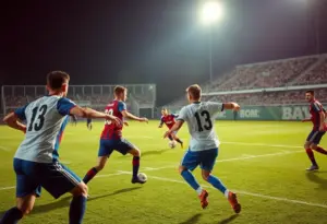 St. Xavier High School boys' soccer team competing during a match.