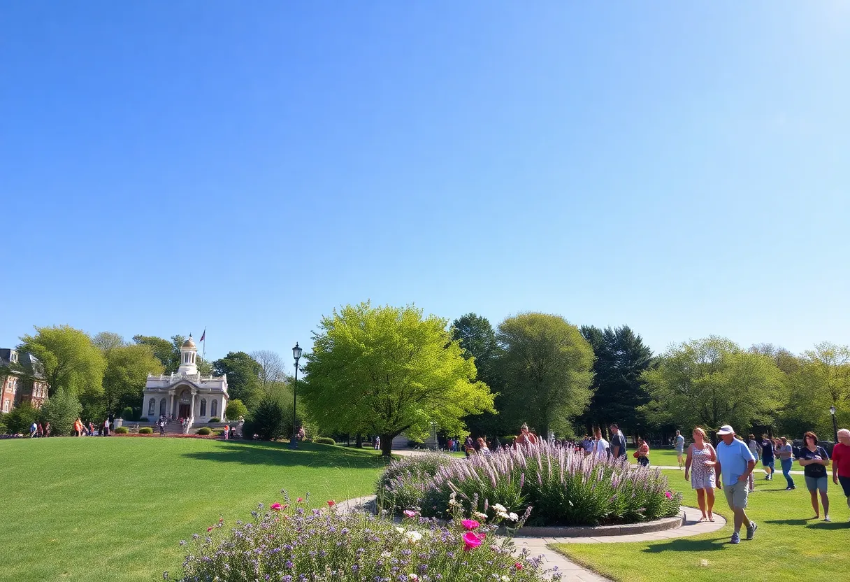 A sunny day in Lexington, KY with vibrant greens and blue skies.
