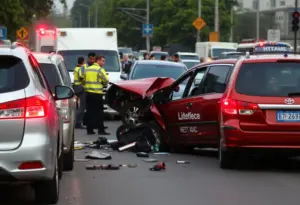 Scene of a five-vehicle crash on Sandersville Road