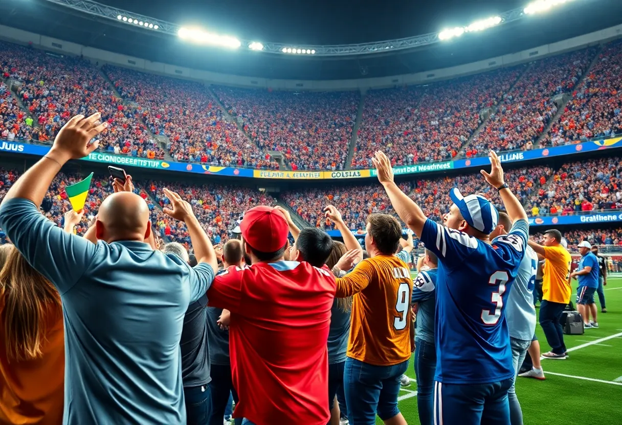 Football game between Tennessee Volunteers and Kentucky Wildcats with fans in excitement.