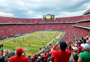 Fans cheering at the Tennessee vs. Oklahoma college football game