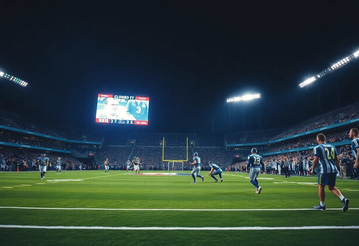 Texas Football players on the field during an overtime match against Kentucky