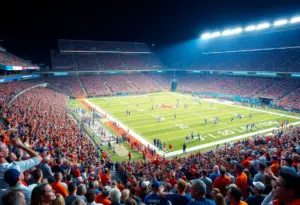 Texas Longhorns and Kentucky Wildcats football teams competing in overtime.