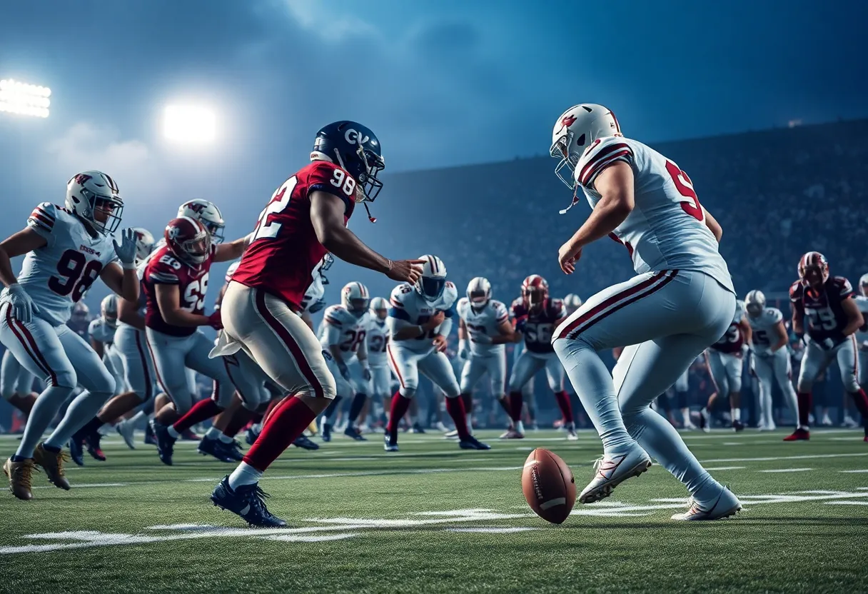 Texas Longhorns and Kentucky Wildcats in an intense football game