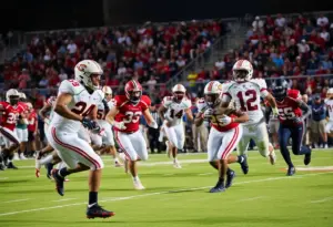 Texas Longhorns and Kentucky Wildcats in an intense football game