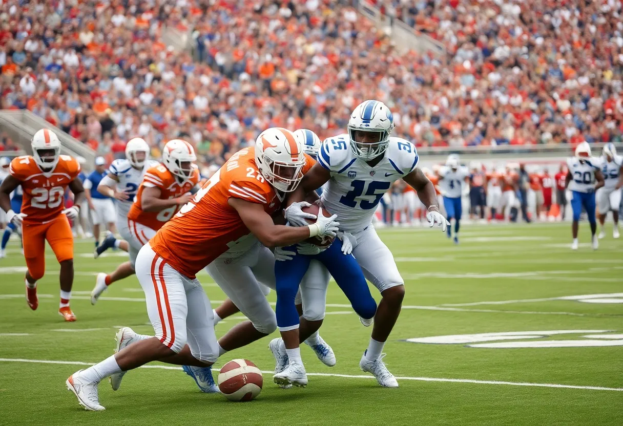 Texas Longhorns player celebrate after scoring in overtime against Kentucky Wildcats