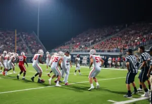 Texas Longhorns and Kentucky Wildcats players in overtime football action.