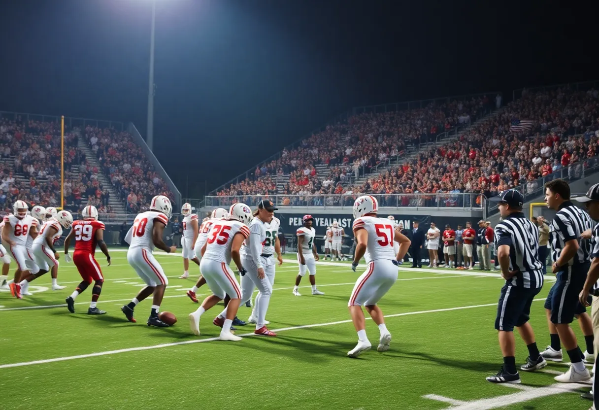 Texas Longhorns and Kentucky Wildcats players in overtime football action.