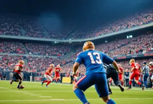 Texas Longhorns player kicking a field goal during an overtime game against Kentucky Wildcats