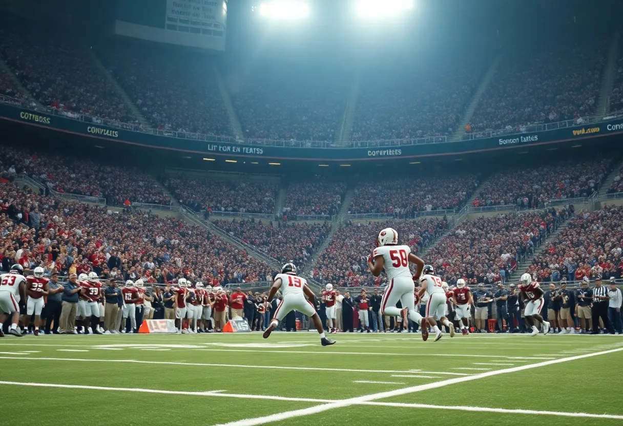 A scene from the Texas Longhorns vs Kentucky Wildcats game showing the intensity of overtime play.