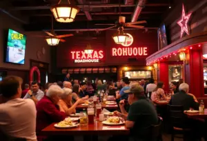 Interior of Texas Roadhouse in Lexington with patrons dining