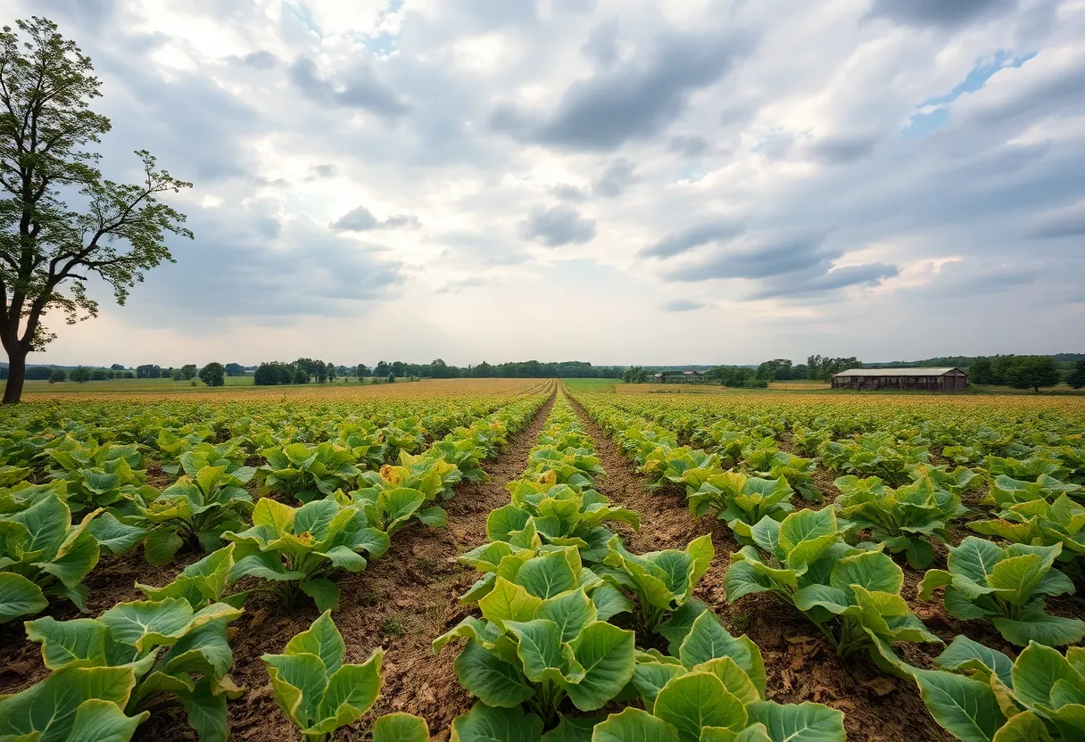 Scenic view of tobacco fields in Kentucky representing agricultural challenges.