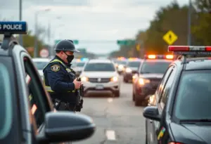 Law enforcement conducting a traffic checkpoint