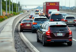 Traffic disruption on a highway due to filming