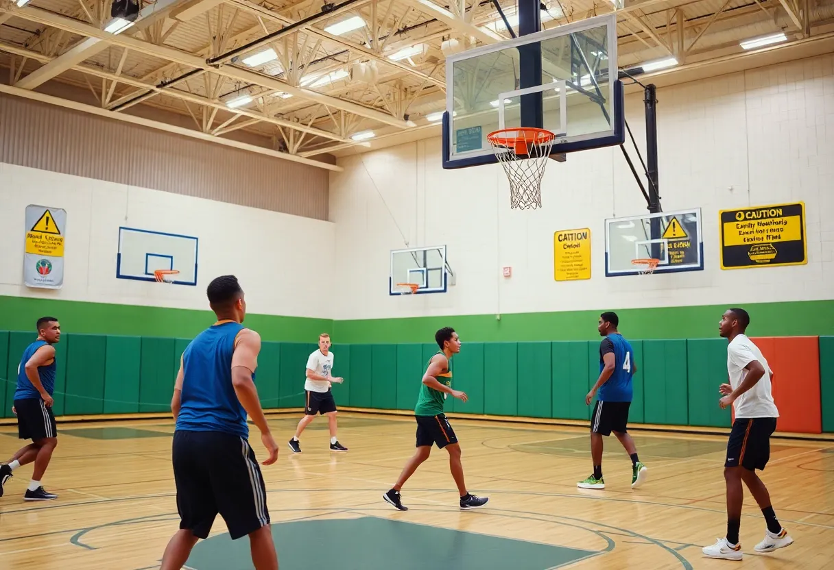 UK basketball team practicing with focus on safety precautions