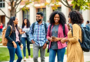 Students of diverse backgrounds on a university campus
